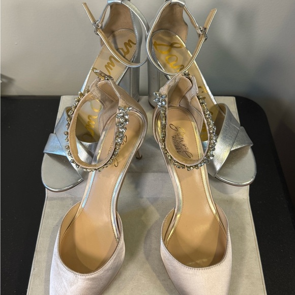 Sam Edelman Silver and Cream Jewel Badgley Mischka Heels, size 9.5, NWOT - Picture 1 of 12
